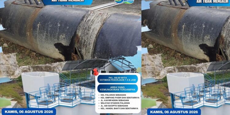 Perumda Tirta Kencana Lakukan Pemeliharaan, 6 Wilayah Terdampak Mati Air Hari Ini di Samarinda 6 Agustus 2026
